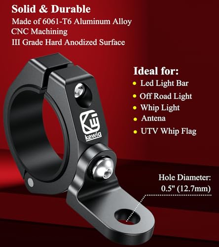 BRCOVAN 2PCS UTV Whip Light Mounts, Off-Road LED Light Bar Mounting Bracket | Solid Aluminum Alloy Materials, 360° Adjustable Whip Flag Mount Fit 1.5''/1.65'' /1.75''/1.85''/2'' Roll Cage Bars