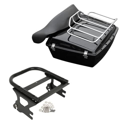 TCMT Chopped Motorcycle Trunk Backrest Pad Luggage Rack 2 Up Mount Rack Fit For Harley Touring 1997-2008 Road King Road Street Electra Glide Pack - color: Chopped Style A Black Rack