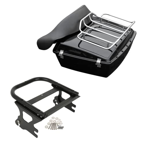 TCMT Chopped Motorcycle Trunk Backrest Pad Luggage Rack 2 Up Mount Rack Fit For Harley Touring 1997-2008 Road King Road Street Electra Glide Pack - color: Chopped Style A Black Rack