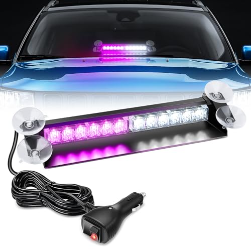 Nilight 12LED Traffic Advisor Strobe Light Bar Purple White Emergency Warning Hazard Safety Dash Front/Rear Windshield Flashing Lights for Cars Trucks Police Firefighter Plow Construction Vehicles - color: Purple White, size: 12LED