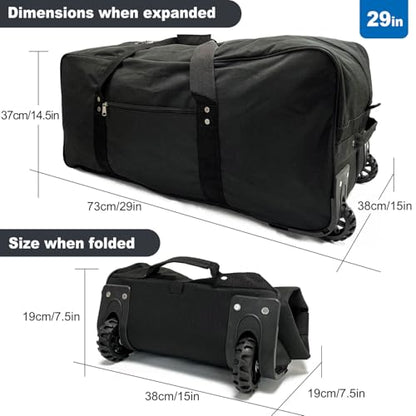 29-Inch Foldable duffle bag with Wheels - Extra Large Rolling Duffel Bag with Wheels, Foldable Heavy-Duty Cargo Duffel for Travel, Camping & Moving, Water-Resistant 600D Oxford, Black - style: 29in