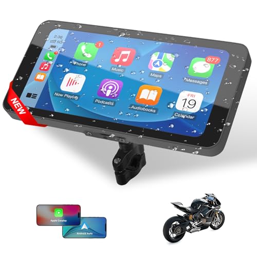 Motorcycle CarPlay & Android Auto, 6.5 Inch Wireless Carplay Screen with GPS Navigation, IP67 Waterproof Touchscreen, Bluetooth, Portable Screen for Motorbike, Dual Bluetooth, Siri, G-Assist - size: 6.5 inch
