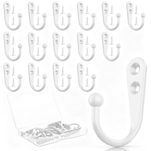 15Pcs White Coat Hooks - Wall Hooks for Closet Hanging, Multi-Room Use (Bathroom/Bedroom/Kitchen), Holds Coats/Towels/Scarves/Hats/Keys/Cups, Includes 30 Screws - color: 15pcs hook + White