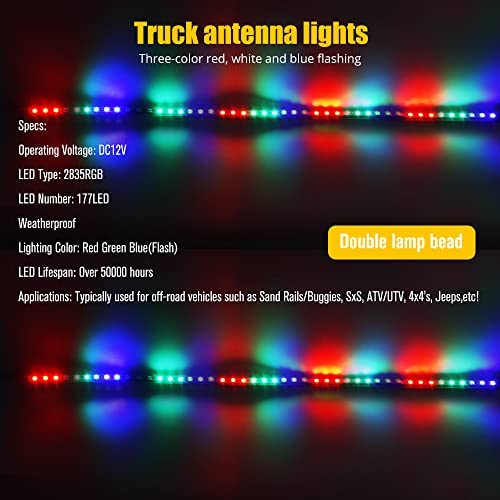 2Pcs 3FT RGB LED Whip Lights 270° Auto Strobe LED Antenna Light Waterproof for Off-Road ATV UTV RZR Truck Boat Can-am.DC12V.(90cm)