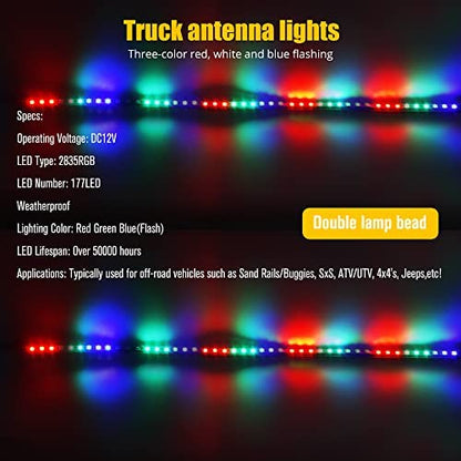 2Pcs 3FT RGB LED Whip Lights 270° Auto Strobe LED Antenna Light Waterproof for Off-Road ATV UTV RZR Truck Boat Can-am.DC12V.(90cm)