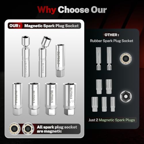 BILITOOLS 10 PCS Magnetic Spark Plug Socket Set with Click Torque Wrench & Spark Plug Gap Tool, 3/8 Inch Magnetic Sockets 9/16" 5/8" 3/4" 13/16" 14mm16mm18mm, Extension Bar, Cr-V Steel - size: 9/16" 5/8" 3/4" 13/16" 14mm16mm18mm Magnetic