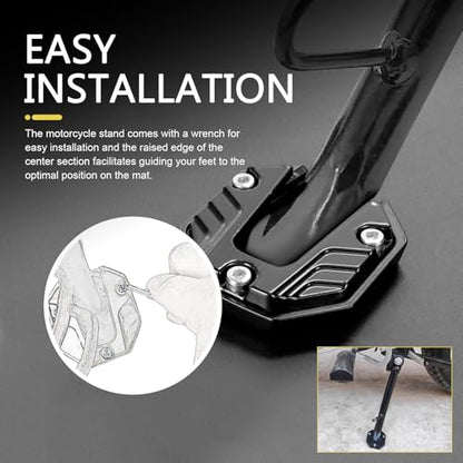 Motorcycle Kickstand Pad, Alloy Motorbike Kickstand Plate, Anti-slip Side Stand Extension Plate, Universal Motorcycle Support Accessory (Black)