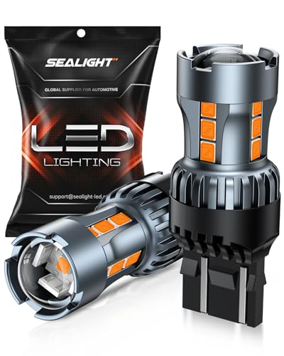 SEALIGHT 7443 7440 LED Bulb Amber Turn Signal Lights, T20 7441 7444 992 W21W LED Light Bulb with Projector Len and Need Extra Load Resistor, Includes Additional Decoders, Pack of 2 - color: Amber Yellow, size: 7443/7440