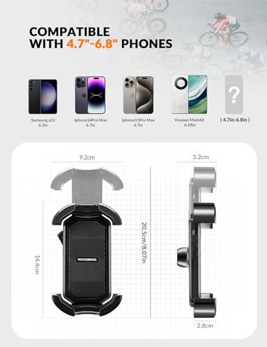 ROCKBROS Bike Phone Holder - Motorcycle Phone Mount with Security Lock, Shockproof Bicycle Phone Mount, Adjustable for 4.7'-6.8' Phones - color: Handlebar Mount Black