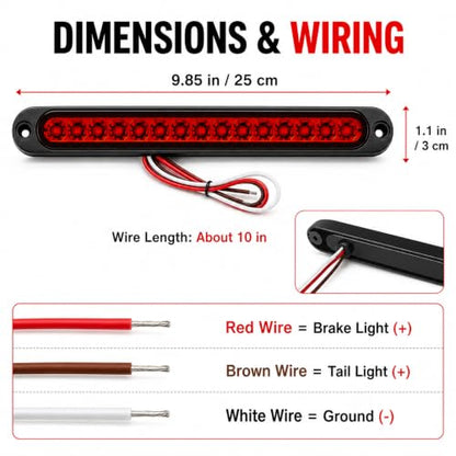 15 LED Trailer Brake Tail Light, LED Bar Stop Turn Tail Lights Waterproof Assembly Third 3rd Brake Strip Red Light for Marine Boats Golf Cart Offroad Truck RV UTV ATV - color: Red Lens