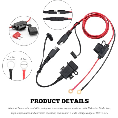 SAE to USB Cable Adapter, Quick Disconnect 2.1A USB Charger with Inline Fuse & O Ring Terminal, 12V-24V Waterproof SAE Fast Charging Socket Cable for Motorcycle Phone Tablet GPS