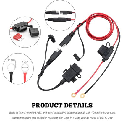 SAE to USB Cable Adapter, Quick Disconnect 2.1A USB Charger with Inline Fuse & O Ring Terminal, 12V-24V Waterproof SAE Fast Charging Socket Cable for Motorcycle Phone Tablet GPS