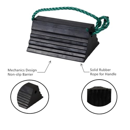 Wheel Chocks, Heavy Duty Wheel Chock with Rope, Rubber Wheel Chocks for Boat Trailers, RV, Truck, Camper, 4 Pack - color: black-t
