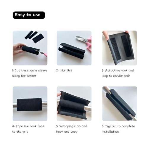 4Pcs Foam Handle Cover, NBR Rubber Grip, 4.3 Inch Tubing, Comfortable Grips for Fitness, Home, Lawn, Bicycle, Motorbike Handlebar Replacement (Black)