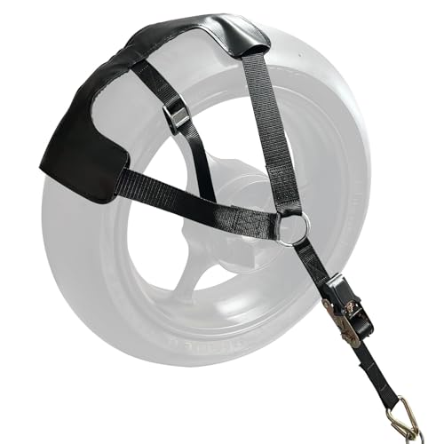 MOTO4U Motorcycle Tire Sling Ratcheting Tie Down, Heavy Duty Black Strap with Ratchets, Non-Slip Rubber Design for Motorcycle Rear Tires