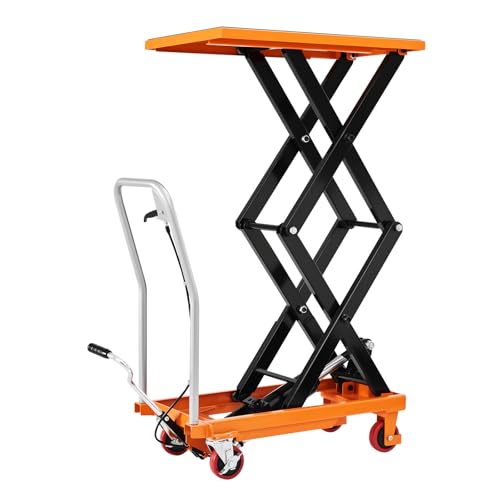 SPECRAFT 330 lbs Hydraulic Lift Cart, Double Scissor Lift Table Up to 50", 4-Wheel Material Handling Platform with Non-Slip Pad, Orange - size: 330 lbs