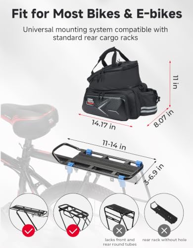 KEMIMOTO Hard Shell Bike Bag Rear Rack 20L Capacity, Carbon Leather Bicycle Trunk Bag with Waterproof Rain Cover for Grocery Shopping Commuter Cycling Trip (Upgraded Design) - style: Upgrade Eva Hard Shell