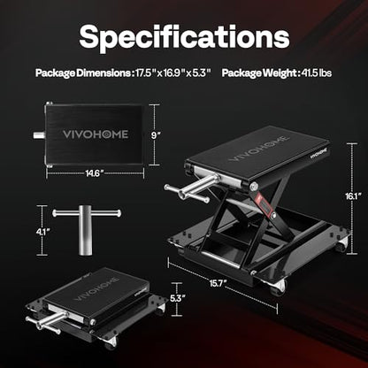 VIVOHOME 1100 Lbs Motorcycle Lift Jack, Steel Wide Deck ATV Scissor Lift with Dolly Wheels & Hand Crank, Bike Garage Repair Hoist Stand for Maintenance, Black - color: Black