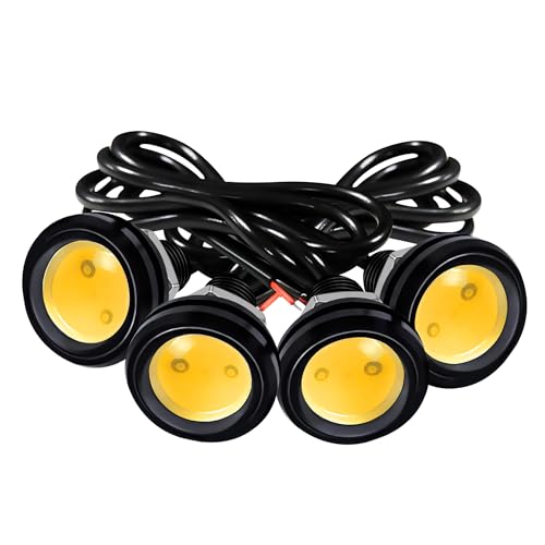 4Pcs 23mm DC 12V Black shell Eagle Eye Cob LED Car Fog DRL Daytime Running Light Backup Reverse Tail Rock Lights Headlights Signal Lamp Small bulb DIY use for car and motorcycle (Warm white) - color: Warm white
