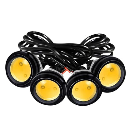 4Pcs 23mm DC 12V Black shell Eagle Eye Cob LED Car Fog DRL Daytime Running Light Backup Reverse Tail Rock Lights Headlights Signal Lamp Small bulb DIY use for car and motorcycle (Warm white) - color: Warm white