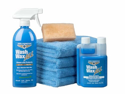Wet or Waterless Car Wash Wax 8oz Concentrate Kit Makes 1 Gallon of Wash Wax ALL Aircraft Quality for Car, RV, Boat, Motorcycle Use Anywhere, Anytime, Home, Apartments, School, Garage, Parking Lots