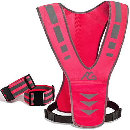 GoxRunx Reflective Running Vest Gear with Reflective Bands for Women Men Safety Reflective Vest for Walking Running Cycling at Night - color: Pink