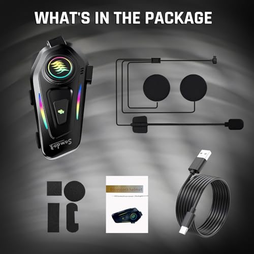 SAMDO K50 Motorcycle Helmet Bluetooth Headset V5.3, Outdoor Wireless Bluetooth Helmet Speakers with Automatic Answer Music Control IPX6 for Cycling/Skiing/Riding