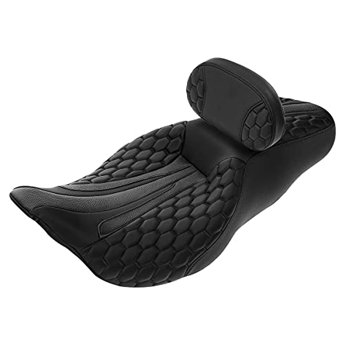 SLMOTO Motorcycle Driver Passenger Seat Rider Sissy Bar Backrest Pad For Harley Touring Road King Street Glide Electra Glide Road Glide Hexagon Scorched 2014-2023 Black Rider Seat Cushion - color: Black + Rider Backrest