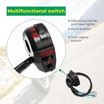 Universal Motorcycle Turn Signal Light Kit with Wiring Harness & Adjustable Flash Relay, 4PCS Amber LED Indicator Lights, Horn Switch Handlebar Control, Plug and Play for Dirt Bike Scooter ATV