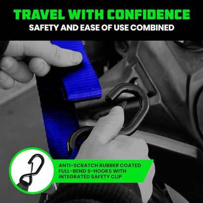 Rhino USA Motorcycle Tie Down Straps (2 Pack) Lab Inspected 2,200lb Break Strength, Steel Cambuckle Tiedown Set with Integrated Soft Loops - Better Than a Ratchet Strap (Blue 2-Pack) - color: Blue 2-Pack