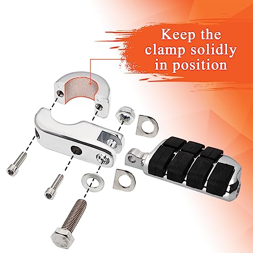 FOVPLUE 1.25" Highway Footpegs, Adjustable Footrest w/Mounting P-Clamps for Harley Touring Softail Dyna Sportster Honda Kawasaki Suzuki Yamaha Indian Victory with 1-1/4" Engine Guard/Tubing, Chrome#3 - color: CHROME P-CLAMPS