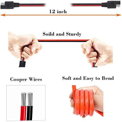 5 Pack 12" 12 Gauge 2 Pin Quick Disconnect Polarized Wire Harness, 12 Inch Heavy Duty SAE Connector Bullet Lead Cable, for Motorcycle Car Tractor