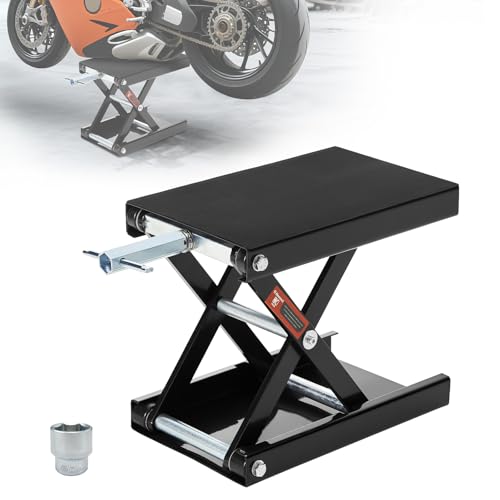 Motorcycle Lift Scissor Jack, 1200 LB Capacity Wide Deck Hoist Stand Maintenance Bikes ATVs Garage Repair Center Stand Lift Jack, Black - color: black
