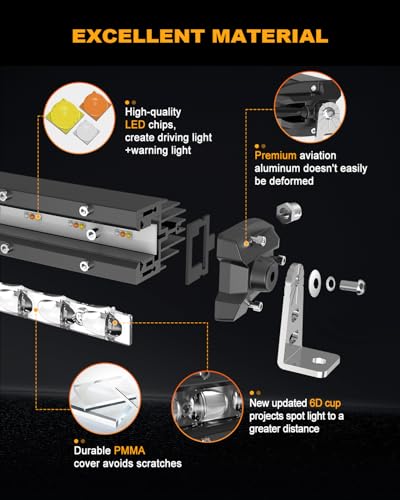 [White & Amber Strobe] 32 inch LED Light Bar Single Row Flashing Lights [Straight] Police with Wiring Harness for Off-Road Truck SUV UTV Car - color: 32in [Straight][White & Amber Strobe]