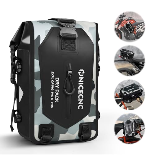 NICECNC Waterproof Motorcycle Crash Bar Bag 7L, Motorcycle Luggage Dry Bag Side Frame Bag with Shoulder Strap Universal Tail Bag Rear Seat Rack Bag, Four DIY Installation Positions, Camo