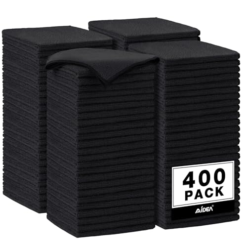 AIDEA Microfiber Cleaning Cloth Black, 400PK, Microfiber Towels for Cars, Shop Towels Cleaning Rags, Premium Wash Cloths, Absorbent Towel for SUVs, House, Kitchen, Commercial, Cleaning Supplies 12×12" - color: Black, size: 400PK