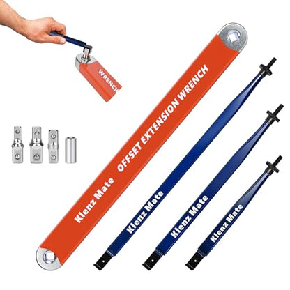 2026 Upgrade Offset Extension Wrench and 3 Different Lengths Extension Clamps Tight Tool, Versatile Vise Grip, Includes 1/2", 1/4" , 3/8" Drive Adapters, Universal Ratchet Extensions for Tight Spaces - color: Blue and Orange