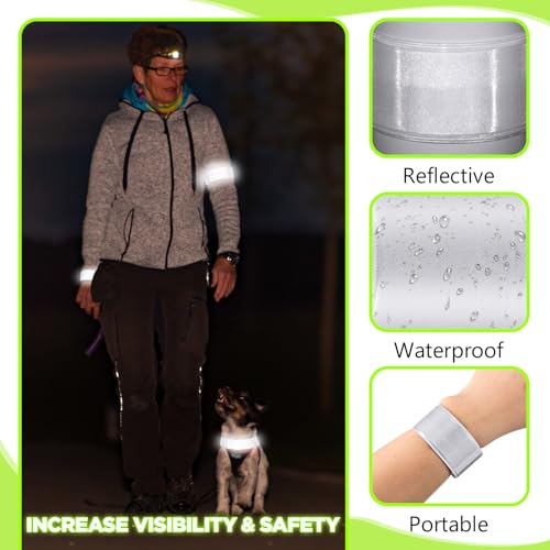 Halloscume Reflective Arm Bands 15.75 in Reflective Snap Bands Slap Bracelets High Visibility Safety Ankle Strips Gift for Night Walking Cycling Running Jogging Hiking - color: Silver
