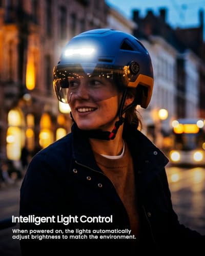 ILM Smart Adult Bike Helmet with Automatic G-Sensor Turn Signal & Brake Warning LED Light Control Road Cycling Helmet E3-12LS - color: Yellow Blue, size: Large-X-Large