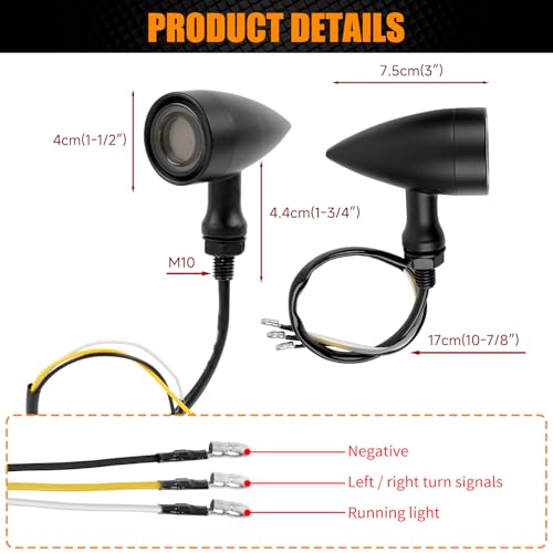DREAMIZER Motorcycle Led Turn Signal Lights 2x, Bullet Blinker Motorcycle Front Turn Signal Light Compatible with Harley Honda Yamaha Kawasaki (Black/Yellow White Light) - color: B-Front/Black shell + yellow-white light