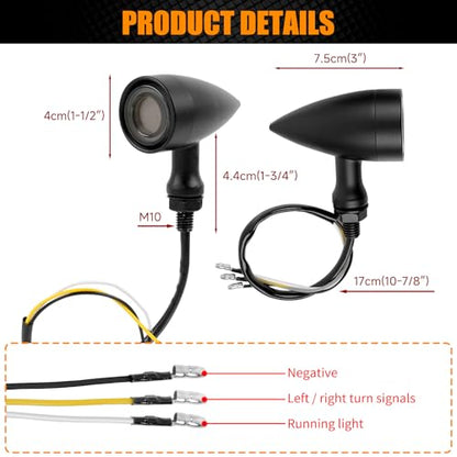 DREAMIZER Motorcycle Led Turn Signal Lights 2x, Bullet Blinker Motorcycle Front Turn Signal Light Compatible with Harley Honda Yamaha Kawasaki (Black/Yellow White Light) - color: B-Front/Black shell + yellow-white light