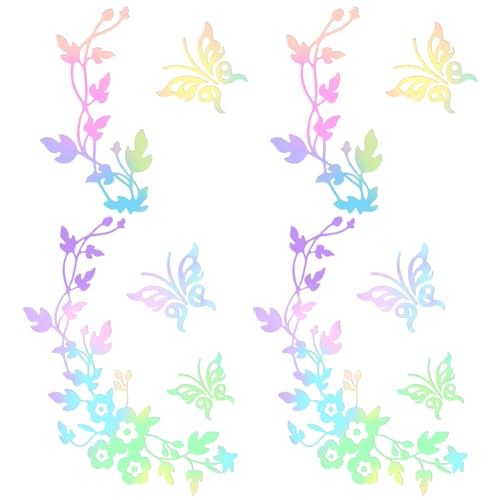 AHANDMAKER 8Pcs Waterproof Car Stickers and Decals, 2 Style Flower Butterfly Self Adhesive Reflective Sticker Decal Safety Driving Reflective Decal for Car, Motorcycle, Helmet, Window, Home Decor