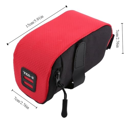 Lightweight Bike Saddle Bag - Under Seat Storage Pack with Zippered Opening for Road and Mountain Bikes, Hook-and-Loop Attachment for Cycling Essentials,5.91 x 2.76 x 2.76in (Red)