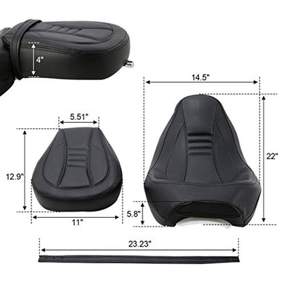 Motorcycle Seat For Harley SLMOTO Low-Profile 2-Up Seat Detachable Rider Passenger Pillion Leather Seat For Touring Road King Street Glide Road Glide Electra Glide CVO 2009-2023 - color: Style A Black
