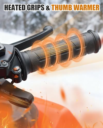 Lock on Heated ATV Grips, ATV Heated Grips and Thumb Warmer, 3 Heat Settings 7/8 12V Electric Heating Handlebar Grips