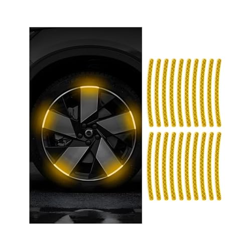 Zipelo 20PCS Reflective Car Wheel Decorative Stripe Stickers, Anti Scratch Vehicle Night Safety Warning Tape Decal, Automotive Exterior Tire Rims Sticker Accessories, Universal Fit (Yellow) - color: Yellow