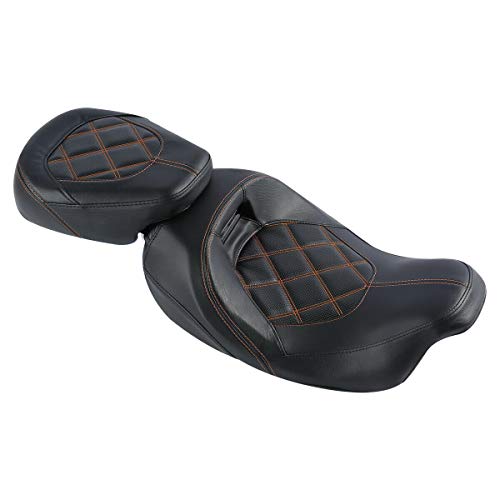 Low-Profile Driver Seat Pillion Leather Passenger Pad Seat Fit for Harley Street Glide Road Glide Road King Ultra Limited 2009-2023 - color: Seat Orange