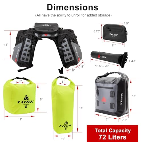 TUSK Highland X2 Rackless Luggage System w/Small Dry Duffel Tail Bag Compatible with KTM/Husky 690-701 Heat Shield Black/Grey - color: Black/Grey, size: Small Dry Duffel/Tail Bag, style: Ktm/Husky 690-701 Heat Shield