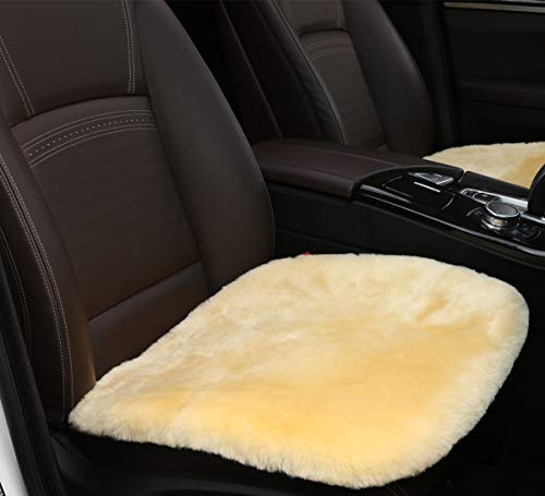 Authentic Sheepskin Car Seat Cushions,Soft Breathable Short Wool Auto Seat Covers Universal Fit for Cars,Chairs Sofa Comfortable and Anti-Slip Front(Beige Yellow) - color: Beige, size: Front Seat(19.3inch*19.3inch)