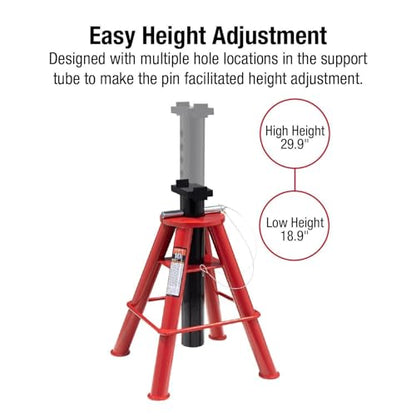 Sunex 1310 10-Ton Medium Height Pin Type Jack Stands, Pair, Red - style: 10 Ton Medium